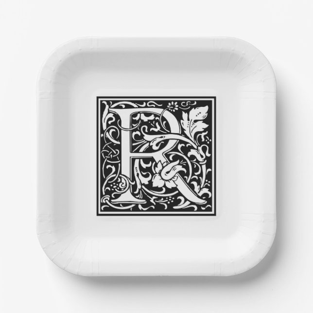 Platos de papel alfabeto “R” de William Morris (Anverso)