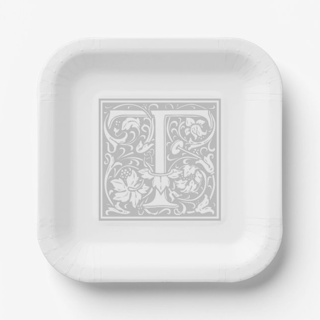 Platos de papel alfabeto “T” de William Morris (Anverso)