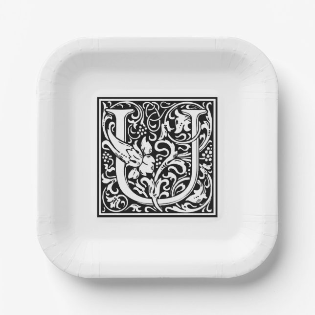 Platos de papel alfabeto “U” de William Morris (Anverso)