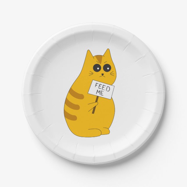 Platos de papel "Aliméntame" de gato; Vajilla dive (Anverso)