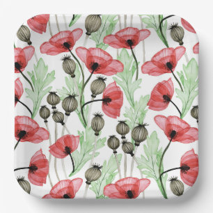 Platos de Papel Amapolas Rojas, Fiesta Floral Botá