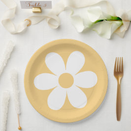 Platos de papel amarillos boho retro margarita