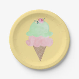 Platos de papel amarillos con cono de helado en ac