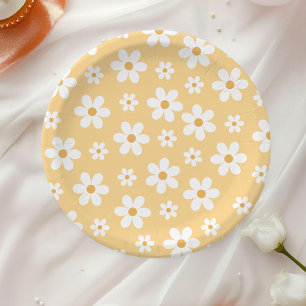 Platos de papel amarillos Groovy Retro Daisy