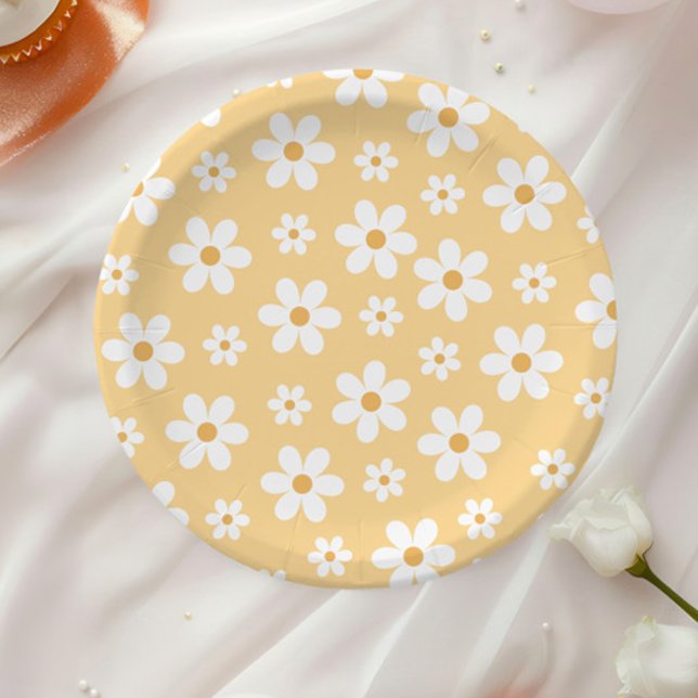 Platos de papel amarillos Groovy Retro Daisy (Subido por el creador)