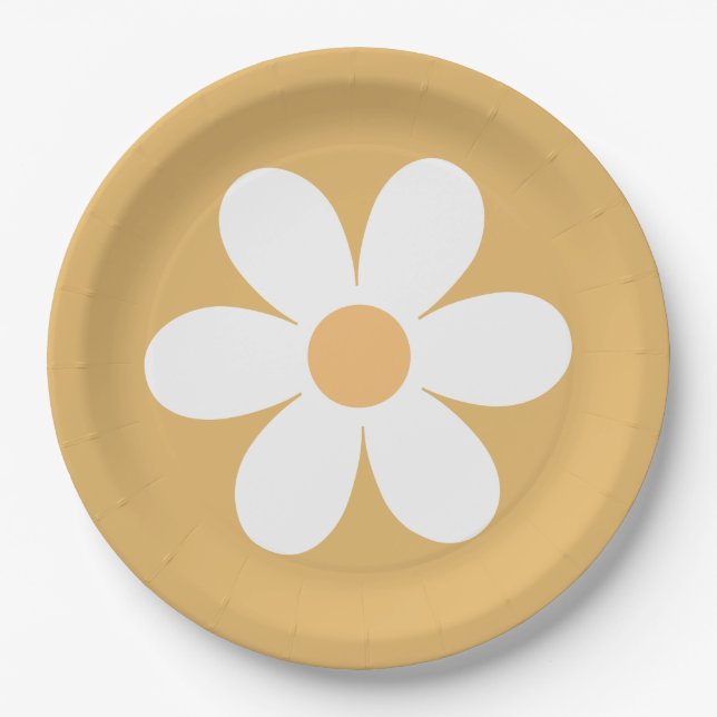 Platos de papel amarillos Retro Daisy (Anverso)