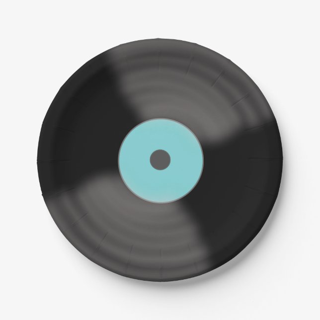 Platos de papel Aqua Retro Record Party (Anverso)