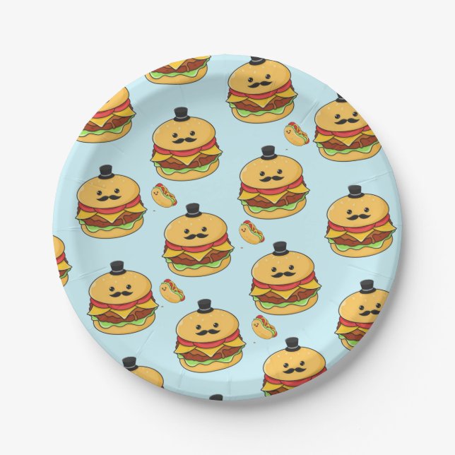 Platos de papel, azul Hotdog Hamburguesa (Anverso)