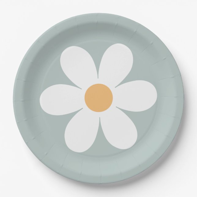 Platos de papel azules Retro Daisy (Anverso)