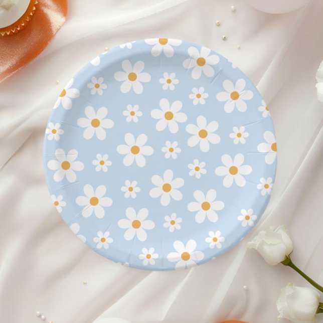 Platos de papel azules Retro Daisy (Subido por el creador)