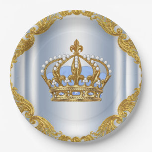 Platos de papel Baby Blue Gold Prince