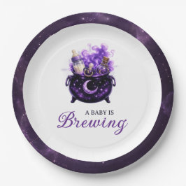Platos de Papel Baby Is Brewing Halloween Baby Sho