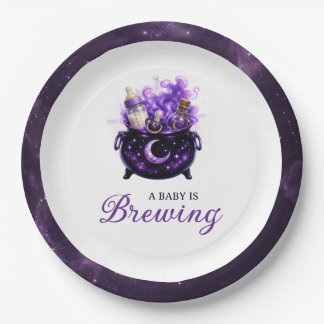 Platos de Papel Baby Is Brewing Halloween Baby Sho