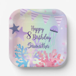 Platos de Papel Bajo el Mar Rosa Morado Cumpleaños
