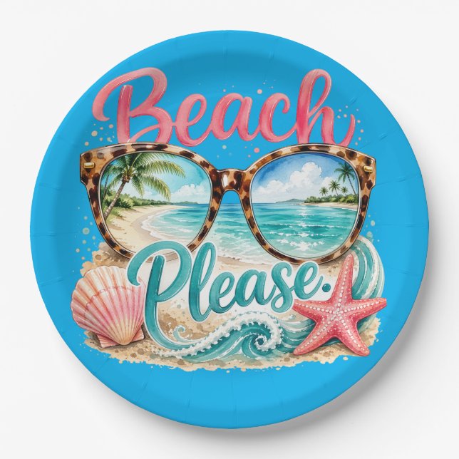 Platos de papel "Beach Please". (Anverso)