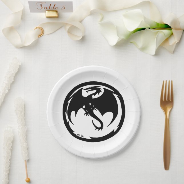 Platos de papel blanco del Dragon Negro (Boda)