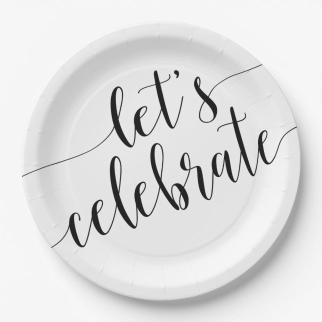 Platos de Papel Blanco Negro Let's Celebrate (Anverso)