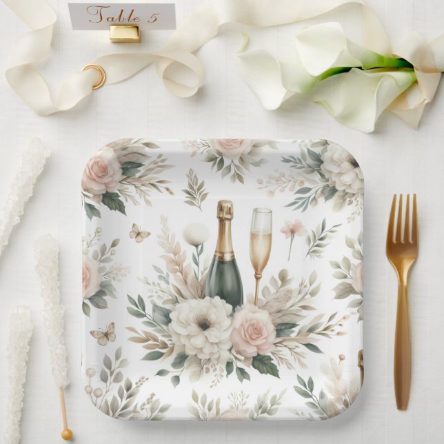 Platos de papel Bloom & Bubbles (Boda)
