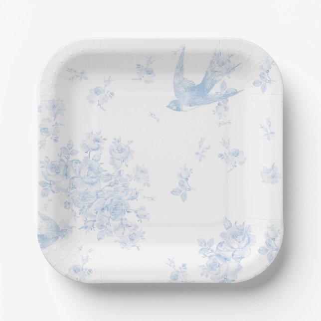Platos de papel Blue Bird & Roses (Anverso)