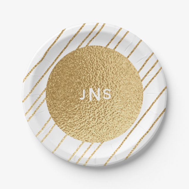 Platos de Papel Boda Elegantes Dorado y Negro (Anverso)