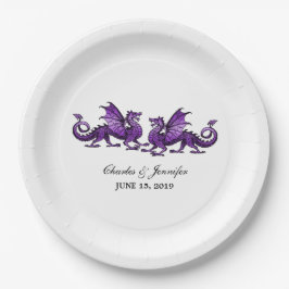 Platos de papel Boda Purple Elegant Dragons