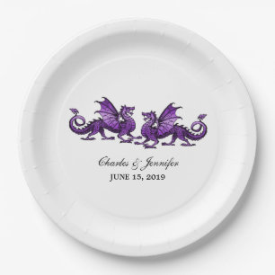 Platos de papel Boda Purple Elegant Dragons
