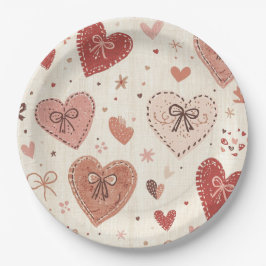 Platos de papel Boho Hearts and Bows para el Día d