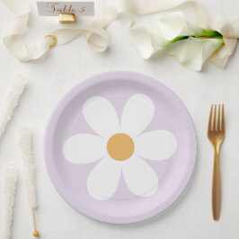 Platos de papel boho lila margarita retro
