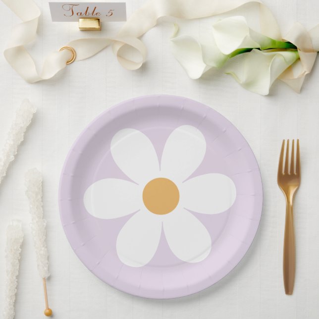Platos de papel boho lila margarita retro (Boda)