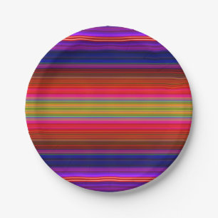 Platos de papel brillantes rayas de fiesta neón