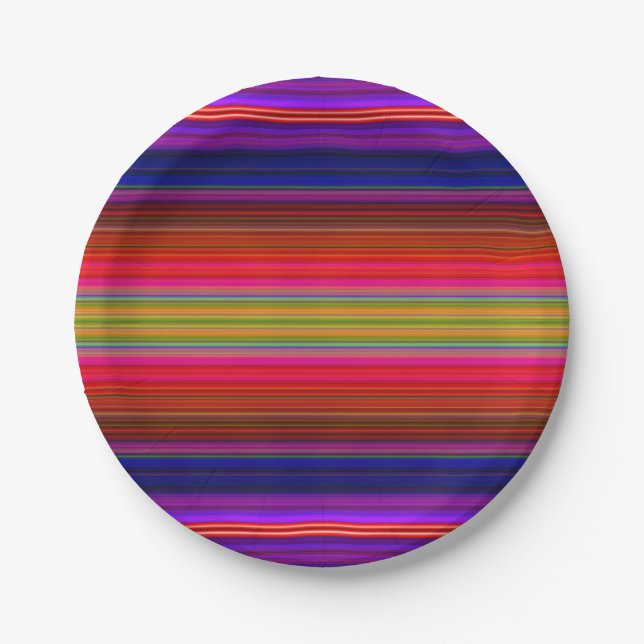 Platos de papel brillantes rayas de fiesta neón (Anverso)