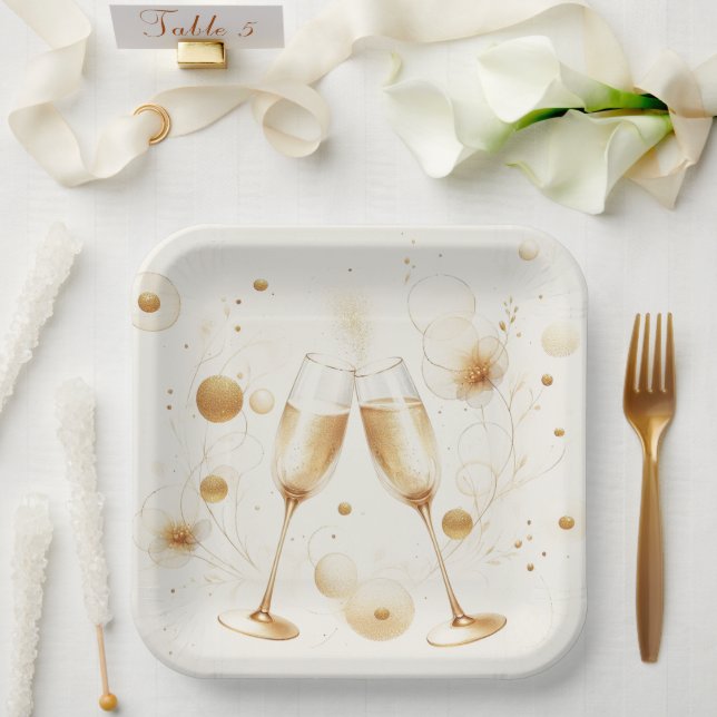 Platos de Papel Burbujas Doradas (Boda)