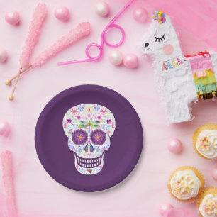 Platos de Papel Calavera de Azúcar Libélula