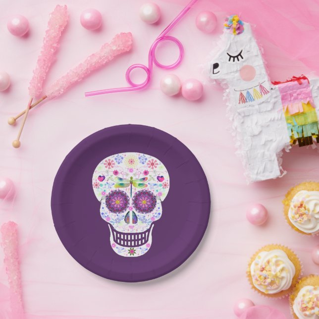 Platos de Papel Calavera de Azúcar Libélula (Fiesta)