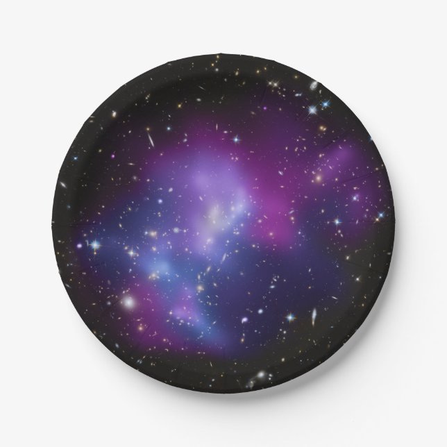 Platos de papel celestes de galaxia púrpura (Anverso)