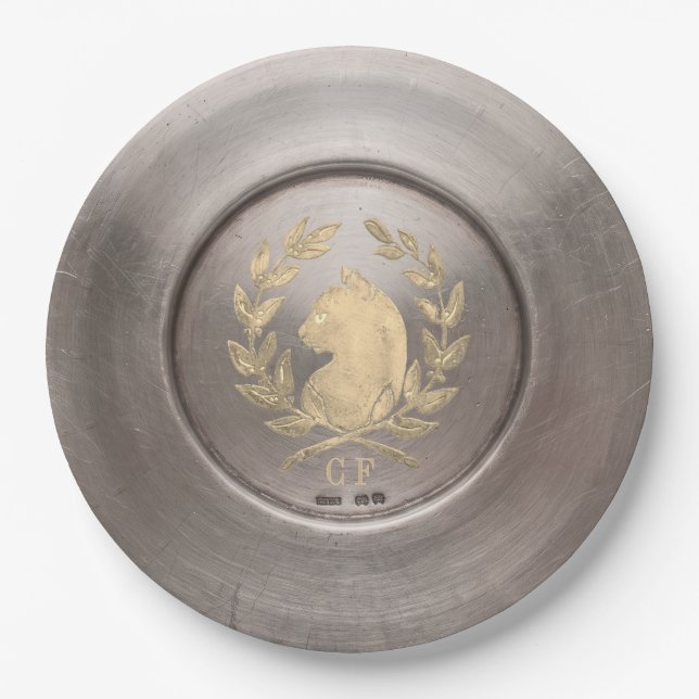 Platos de papel Chat d'Argent Oro y Plata Antiguo (Anverso)