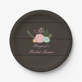 Platos de papel Chic Floral Rústico y Madera Oscur