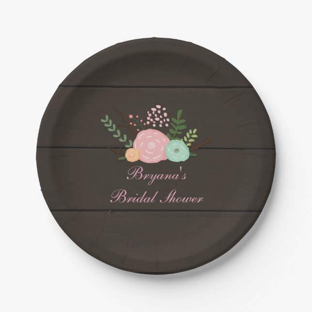 Platos de papel Chic Floral Rústico y Madera Oscur (Anverso)