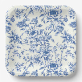 Platos de Papel Chinoiserie, Fiesta Floral Azul