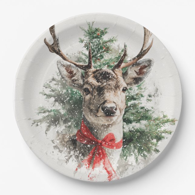Platos de Papel Ciervos Caprichosos de Navidad (Anverso)