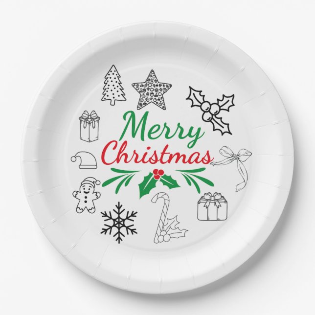 Platos de papel con adorables dibujos de Navidad (Anverso)