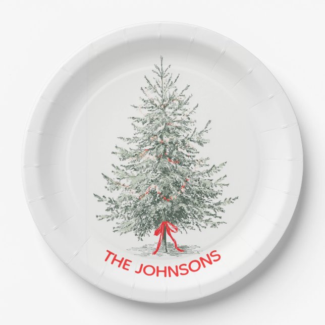 Platos de papel con árbol de Navidad elegante y no (Anverso)