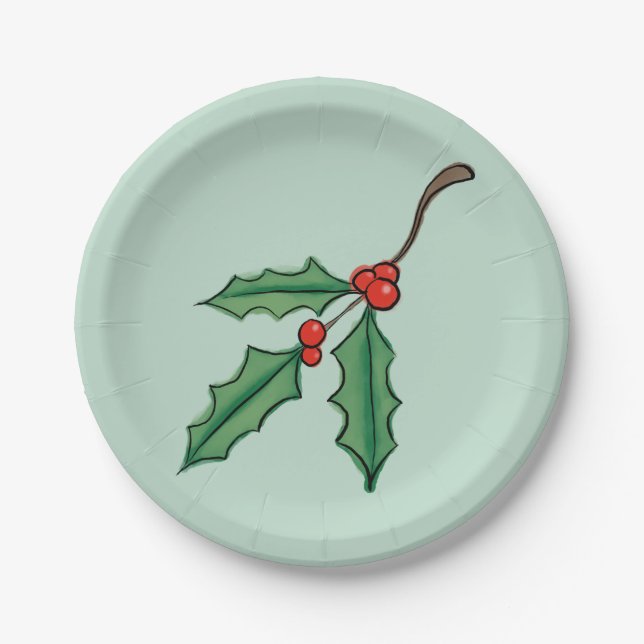Platos de papel con bayas de acebo de Navidad (Anverso)