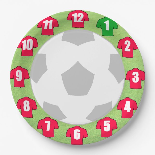 Platos de papel con camisetas deportivas rojas (Anverso)