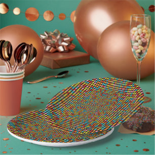 Platos de papel con círculos de arte óptico colori