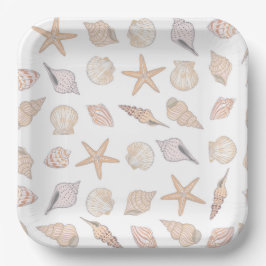 Platos de papel con conchas, costa 