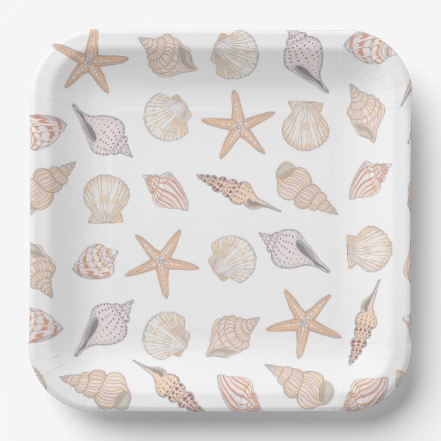 Platos de papel con conchas, costa  (Anverso)
