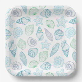 Platos de papel con conchas, cumpleaños costeros p