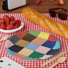 Platos de papel con diseño de cuadrados funky