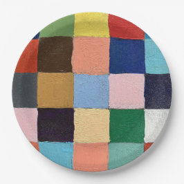 Platos de papel con diseño de cuadrados funky